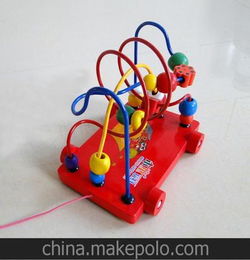 厂家直销定制 儿童玩具 木制手拨串珠 拖拉玩具积木车 拖车绕珠